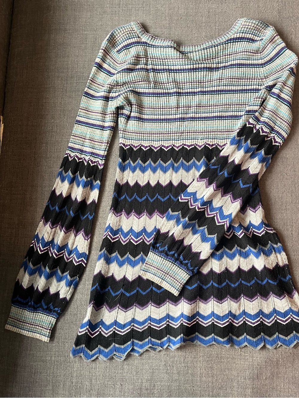 Free People Striped Chevron Knit Top in Blue, Black & Cream - Picture 2 of 5